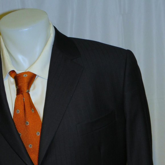 Rocco Ciccarelli Custom Tailoring Dark Blue Striped Three Button Suit 40L - Picture 1 of 14